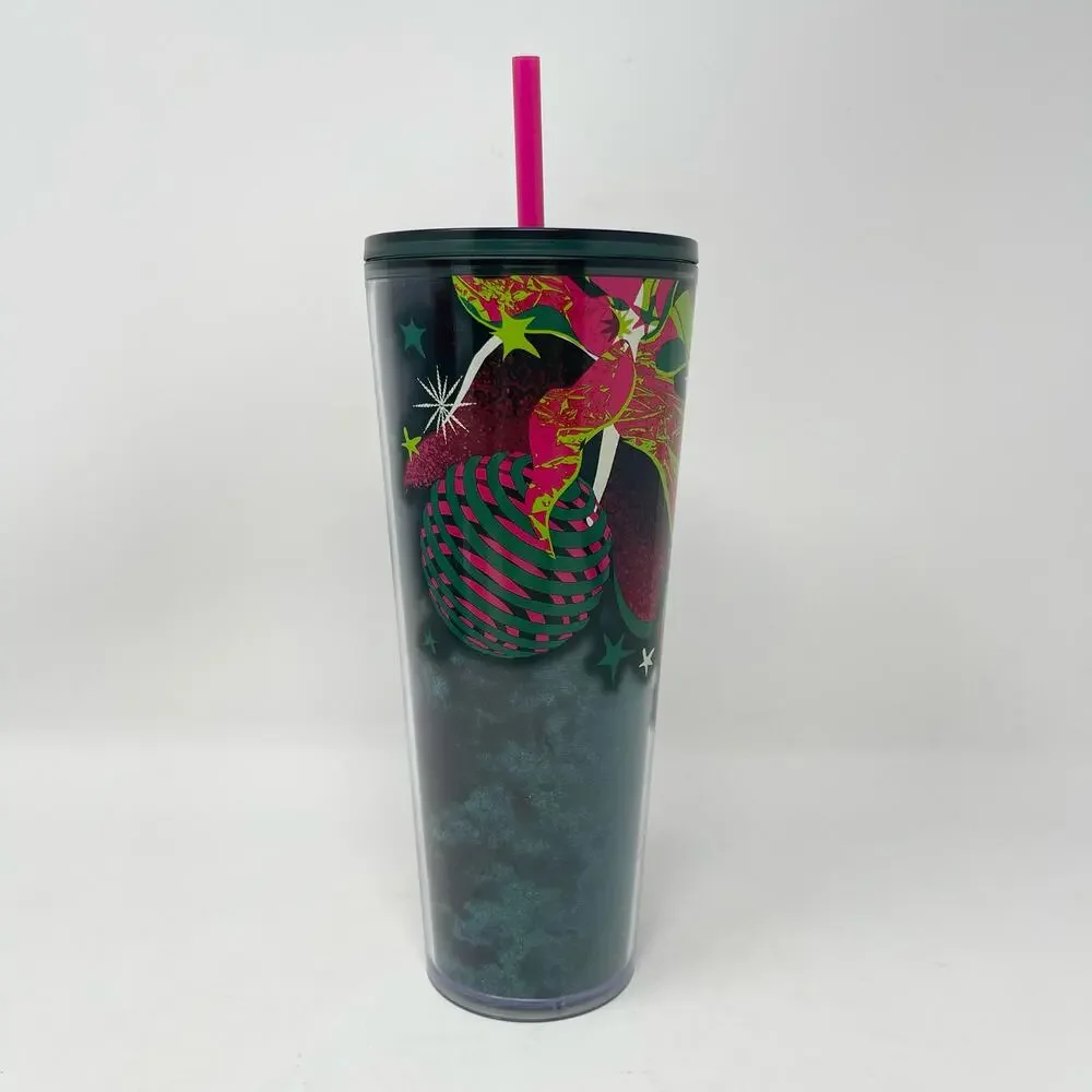 Starbucks Holiday 2023‎ Green Velvet Lined Tumbler Cup w/Straw